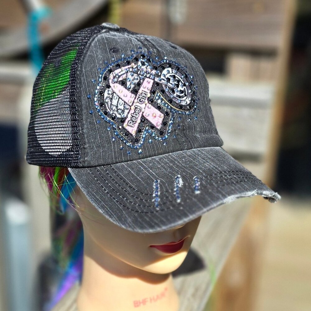 Ladies Gray & Pink Rebel BLING Hat NEW